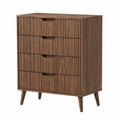 Cassettiera con 4 cassetti effetto noce struttura in MDF gambe in legno massello design moderno frontali rigati