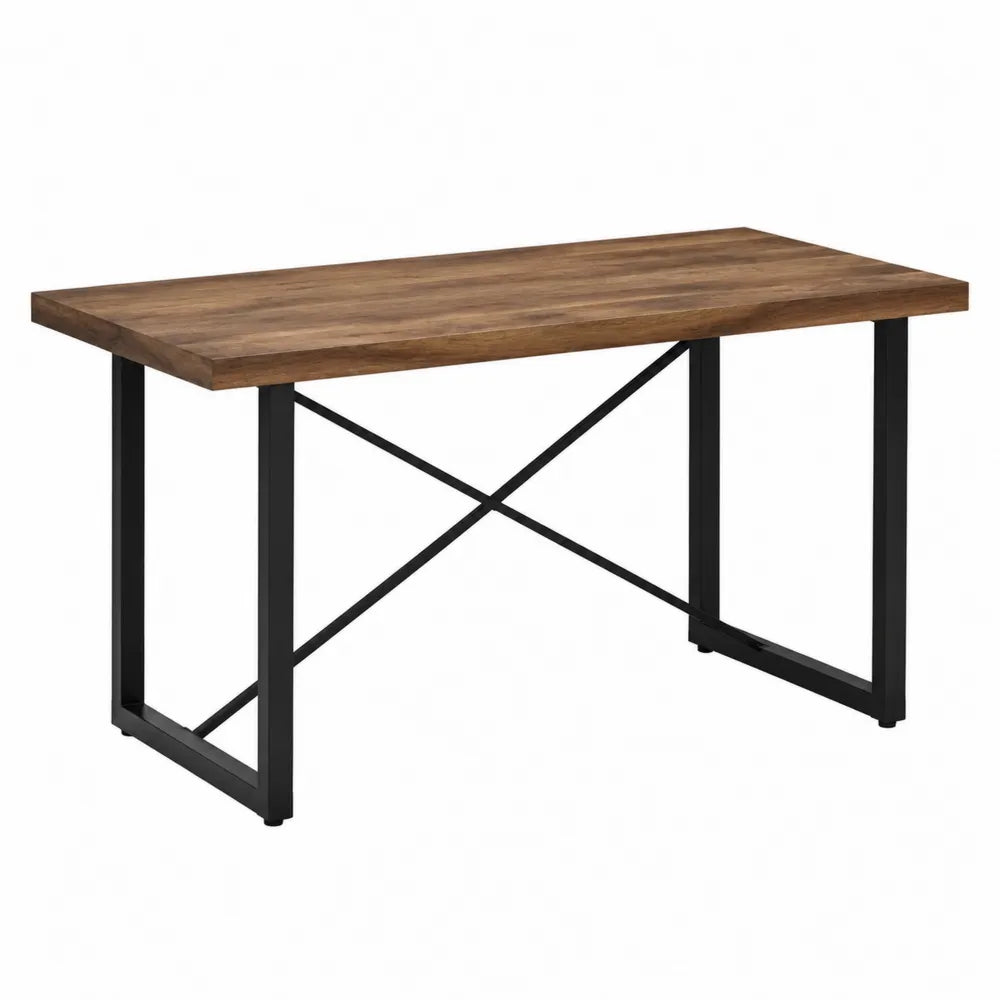 Tavolo da pranzo rettangolare 140 x 80 x 75 cm piano in MDF effetto rovere struttura in acciaio nero