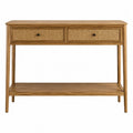 Tavolo consolle rettangolare in legno massello di quercia naturale e rattan beige con 2 cassetti e ripiano 120 x 35 x 80 cm