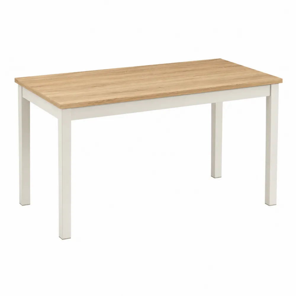 Tavolo da pranzo rettangolare piano effetto legno MDF struttura in acciaio verniciato bianco gambe dritte 120 cm x 70 cm x 75 cm