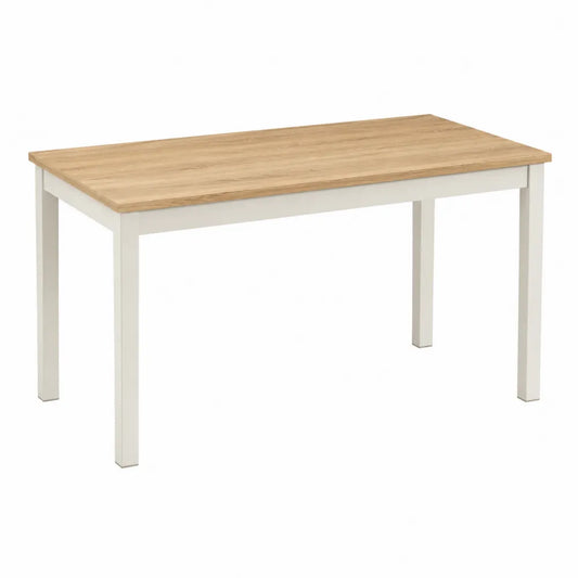 Tavolo da pranzo rettangolare piano effetto legno MDF struttura in acciaio verniciato bianco gambe dritte 120 cm x 70 cm x 75 cm