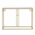 Tavolo consolle 120 cm piano in pietra sinterizzata effetto marmo bianco struttura in acciaio verniciato oro forma rettangolare 80 cm altezza 35 cm profondità