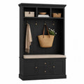 Mobile ingresso appendiabiti rettangolare con panca cuscino ante cassetti e ganci in MDF nero e beige 120 x 40 x 200 cm