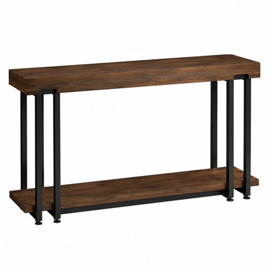 Tavolo consolle rettangolare in MDF effetto legno noce e acciaio verniciato nero con ripiano inferiore 120 x 35 x 80 cm