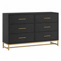 Cassettiera rettangolare con 6 cassetti in MDF nero e base in acciaio dorato 120 x 40 x 75 cm