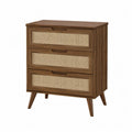 Cassettiera 3 cassetti in MDF effetto noce con frontali in rattan sintetico e gambe in legno 80x40x85 cm