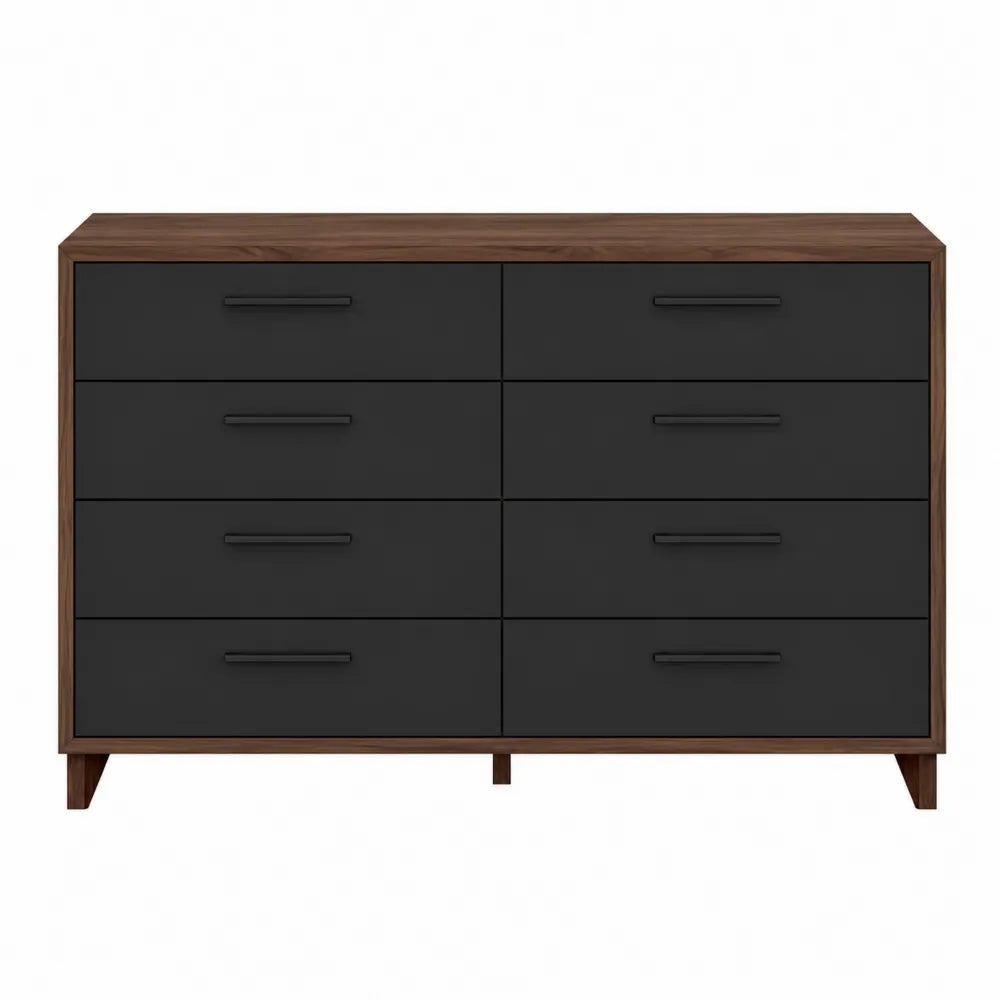Cassettiera rettangolare con 8 cassetti in MDF nero e noce marrone 120 x 40 x 78 cm