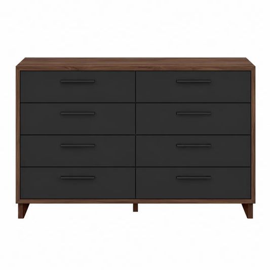Cassettiera rettangolare con 8 cassetti in MDF nero e noce marrone 120 x 40 x 78 cm