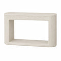 Tavolo consolle 120 cm in MDF effetto travertino beige struttura rettangolare con base aperta e lati scanalati altezza 80 cm profondità 38 cm