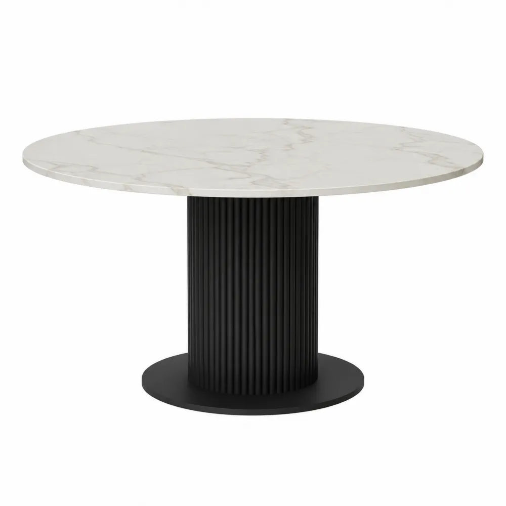 Tavolo da pranzo rotondo 120 x 120 x 75 cm piano in MDF effetto marmo bianco base in acciaio nero